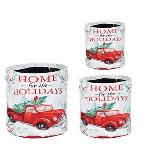 Festive Farmhouse Round Fabric Planters, Set of 3