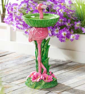 27.5"H Resin Pedestal Flamingo Birdbath