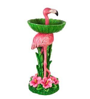 27.5"H Resin Pedestal Flamingo Birdbath