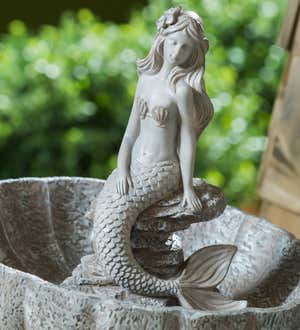 Mermaid Concrete Finish Birdbath