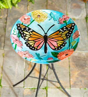 18" Glitter Hand Painted and Embossed Birdbath, Butterfly
