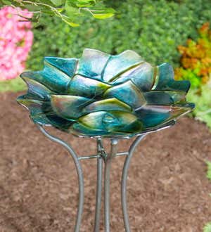18" Hand Painted and Embossed Shaped Bird Bath, Succulent