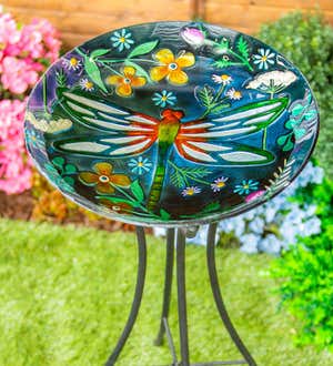 18" Hand Painted and Embossed Birdbath, Dragonfly Meadow