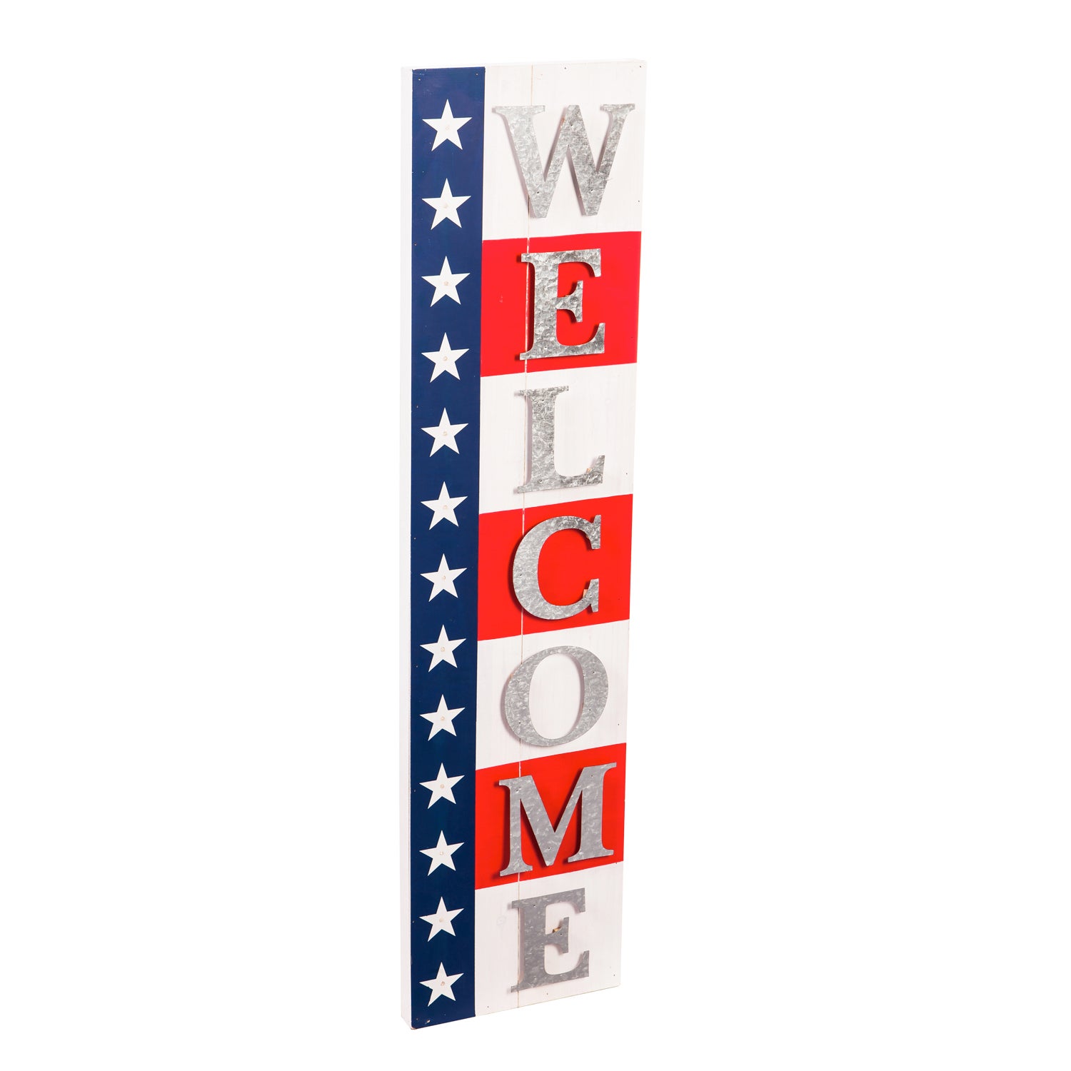 Welcome Americana Lit Wood and Metal Outdoor Sign