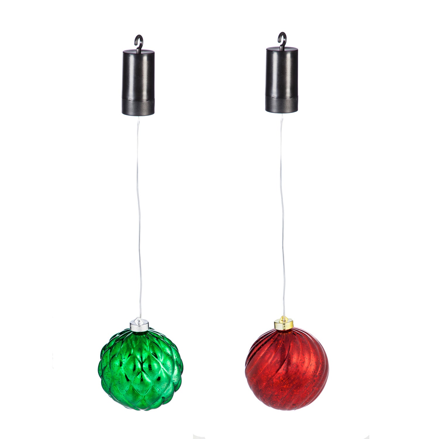 Red and Green 5" Shatterproof Outdoor-Safe Battery Operated LED Round Acrylic Ornaments, Set of 2