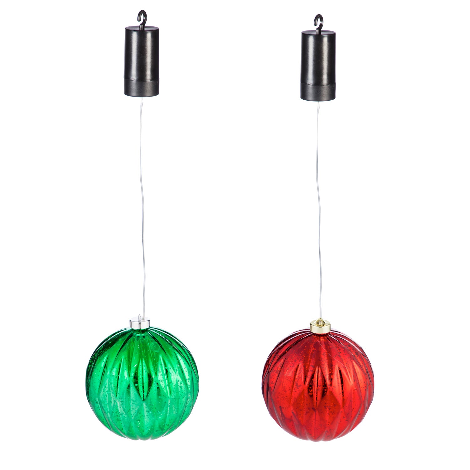 Green and Red 6" Shatterproof Outdoor-Safe Battery Operated LED Acrylic Ornaments, Set of 2