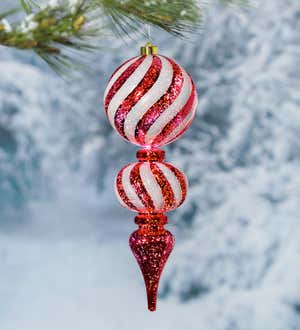 17"H Finial Shatterproof Battery Operated White Chasing Light LED Ornament, Red and White Swirl