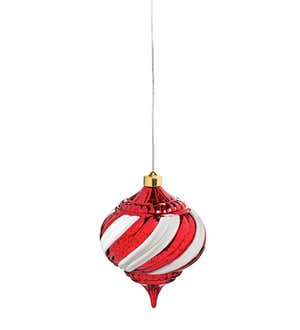 6" Shatterproof Outdoor Safe Battery Operated LED Ornament, Red and White Faceted Onion