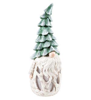 18.5"H LED Battery Operated Birch Gnome with Evergreen Hat Garden Statuary