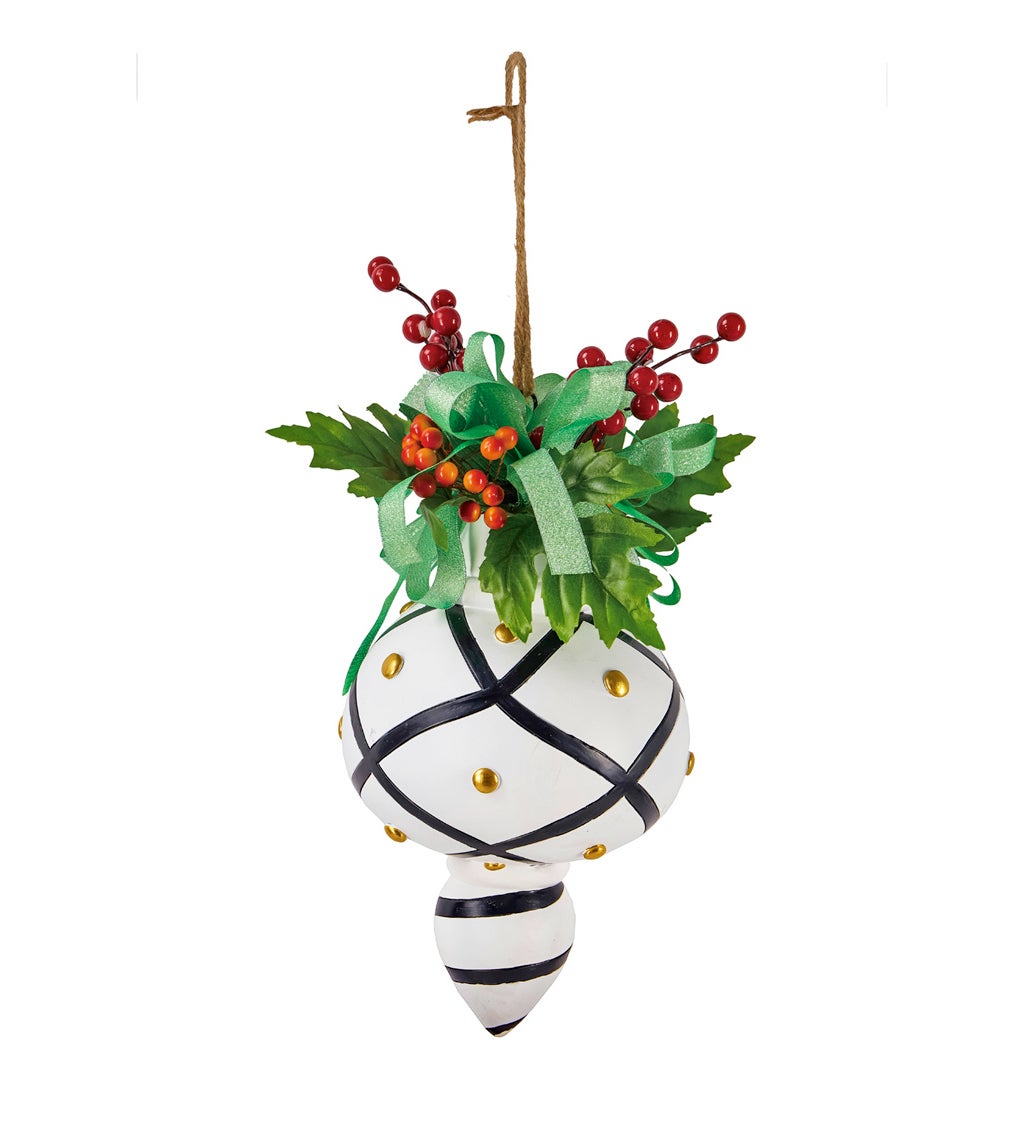 14"H LED Battery Operated Resin Ornament with Artificial