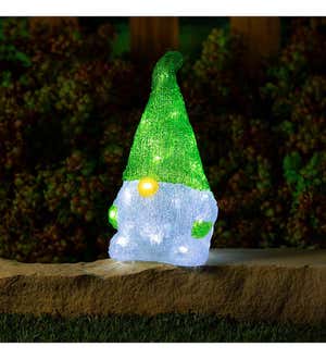 Twinkling Light Gnome Garden Statue, Light Green