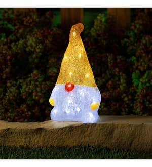Twinkling Light Gnome Garden Statue, Yellow
