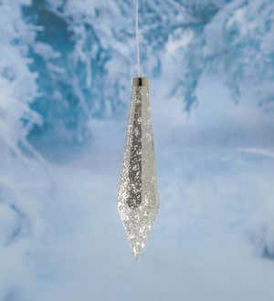 11"H Silver Icicle Shatterproof Outdoor Safe Battery Operated LED Ornament