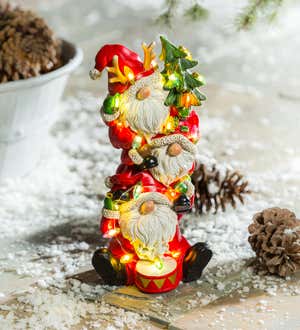 11"H LED Battery Operated Stacked Santas Garden Statue