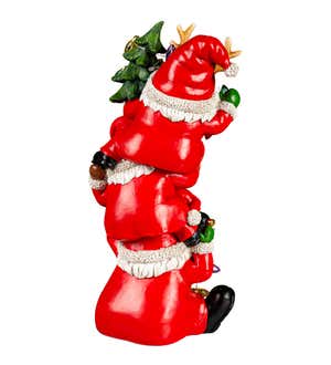 11"H LED Battery Operated Stacked Santas Garden Statue