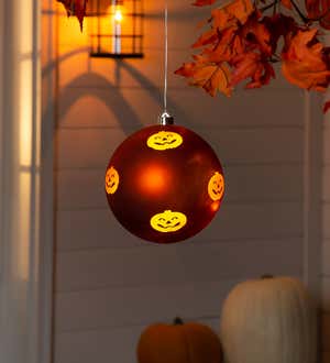 8" Shatterproof Battery Operated LED Ornament with Pumpkin, Orange