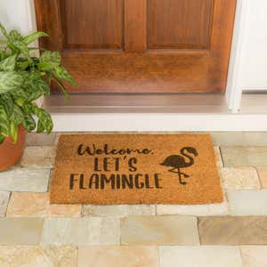 "Welcome, Let's Flamingle" Decorative Coir Mat, 16" x 28"