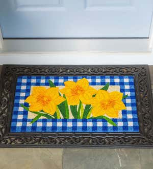 Buffalo Check Daffodils Decorative Coir Mat, 16" x 28"