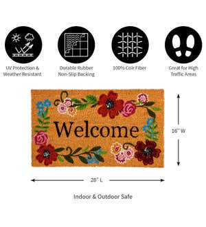 Floral Framed Welcome Decorative Coir Mat , 16" x 28"