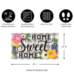 Home Sweet Home Plaid Decorative Coir Mat , 16" x 28"