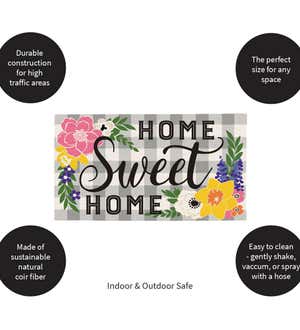 Home Sweet Home Plaid Decorative Coir Mat , 16" x 28"