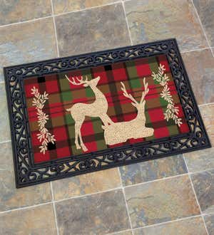 Tartan Reindeer Decorative Coir Mat