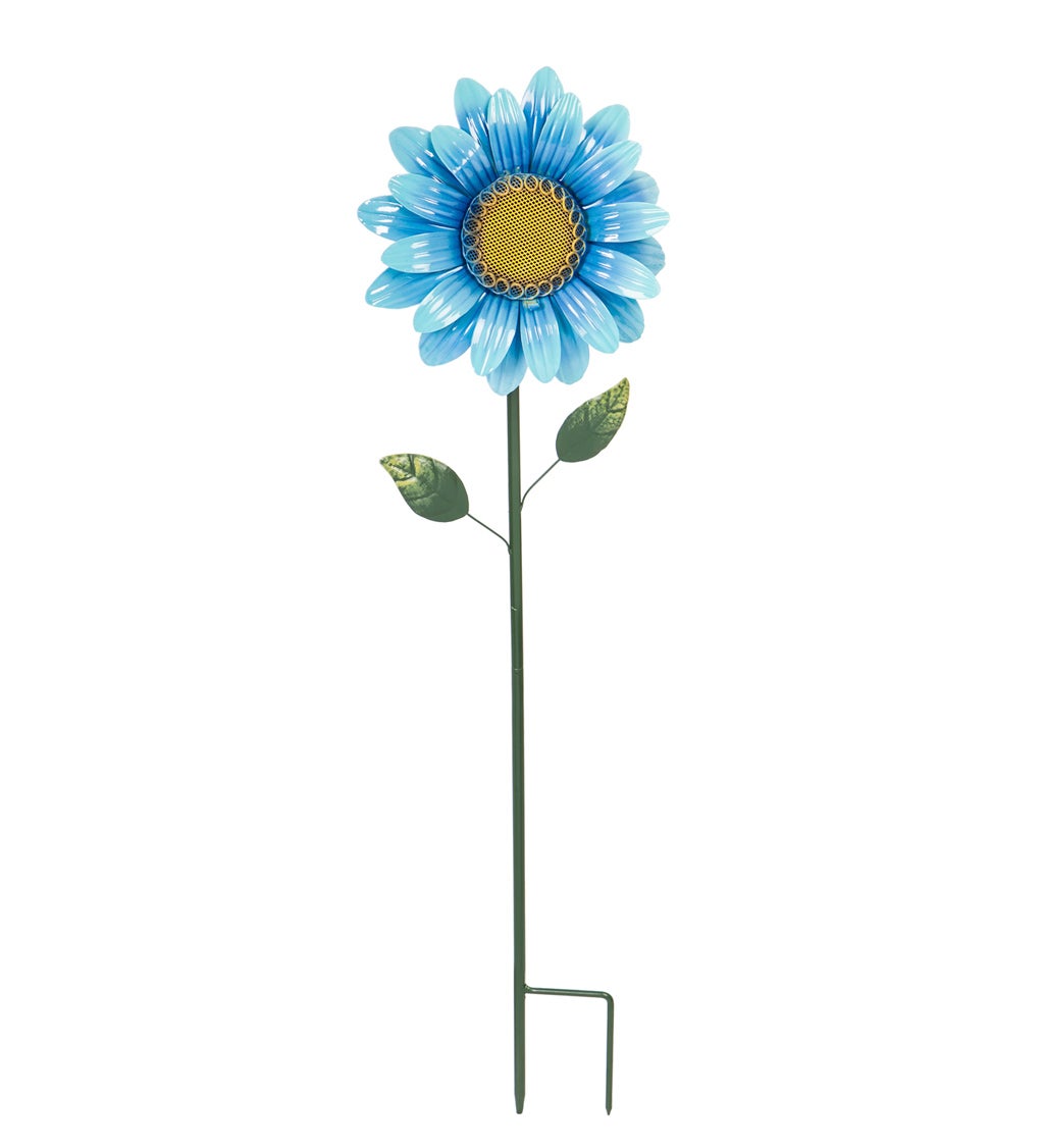 35"H Secret Solar Garden Stake, Blue&Yellow Floral