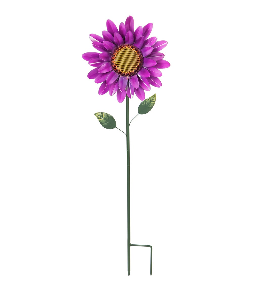 35.5"H Secret Solar Garden Stake, Purple&Yellow Floral