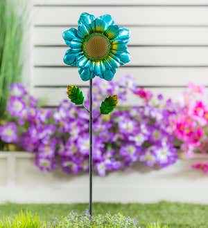 36"H Secret Solar Garden Stake, Blue&Green Floral