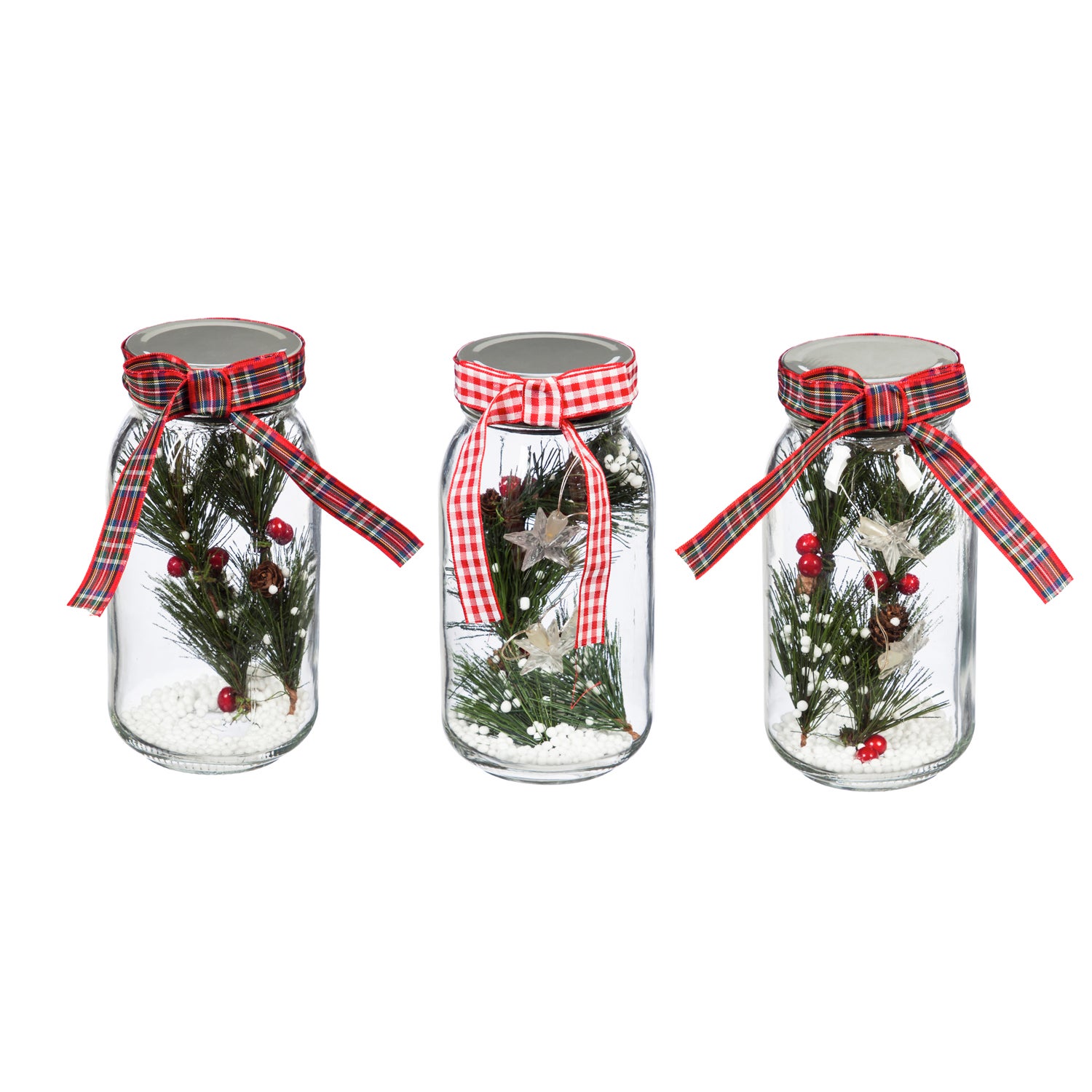 Christmas Scenes Battery-Operated Glass and Plastic LED Garden Mason Jars, Set of 3