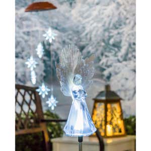 White Heavenly Angel Fiber Optic Acrylic and Metal Solar Garden Stake