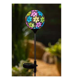 Colorful Flowers Mosaic Globes Solar Garden Stake