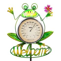 47.5"H Solar Thermometer Garden Stake, Frog