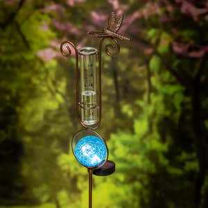 Dragonfly Blue Solar Rain Gauge Garden Stake