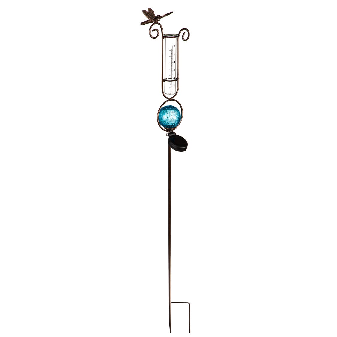 Dragonfly Blue Solar Rain Gauge Garden Stake