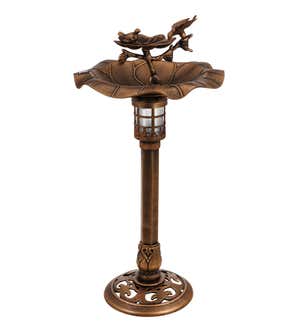 Bird on Branch Gold Finish Solar Plastic Bird Bath