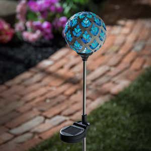 22"H Solar Mosaic Globe Garden Stake, Peacock Blue