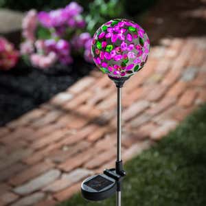 22"H Solar Mosaic Globe Garden Stake, Red and Purple