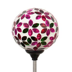 22"H Solar Mosaic Globe Garden Stake, Red and Purple