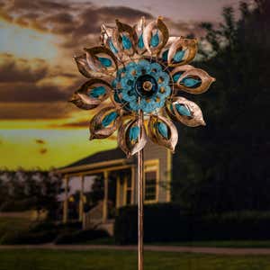 75"H Solar Wind Spinner, Copper and Verdigris Bloom