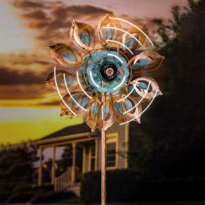 75"H Solar Wind Spinner, Copper and Verdigris Bloom