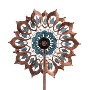75"H Solar Wind Spinner, Copper and Verdigris Bloom