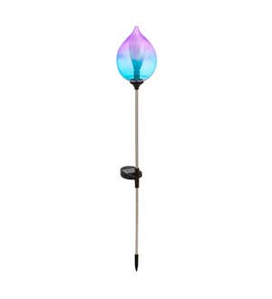 Fiberoptic Solar Glass Torch, Iridescent Blue and Purple Ombre