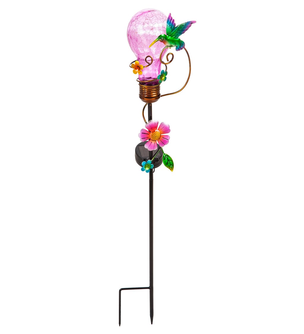 28"H Solar Twinkling Light Garden Stake, Purple Cracked Glass Bulb