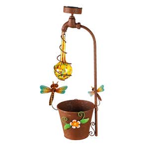 20.5"H Solar Drip Light Swirl Glass Planter, Yellow