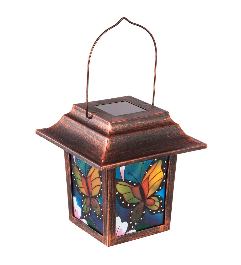 10"H Solar Decorative Panel Lantern with Bronze Frame, Monarch