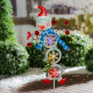 38"H Color Changing Stacked Snowman Solar Garden Stake, Snowflake