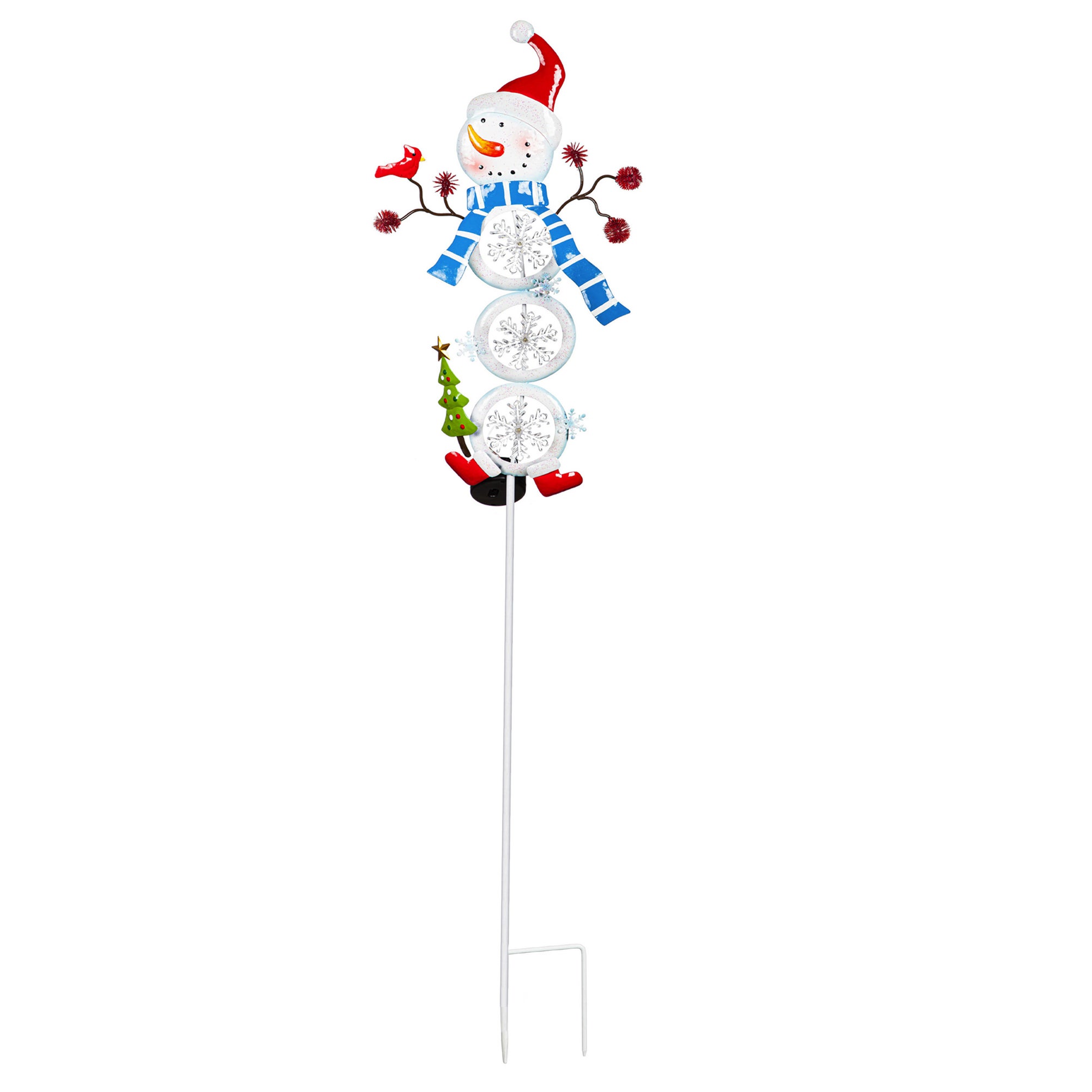 38"H Color Changing Stacked Snowman Solar Garden Stake, Snowflake