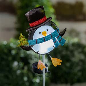 33"H Solar Garden Stake Portly Penguin with Blue Scarf
