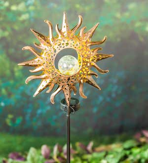 Solar Garden Stake w Crackle Glass Globe, Sun